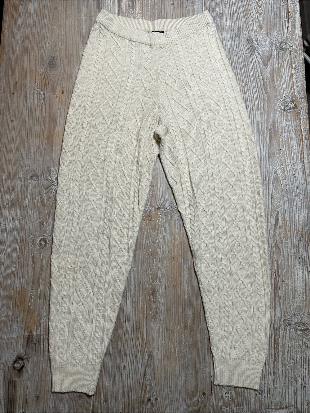 Nasty Gal Cable Knit Lounge Jogger Pants Cream sz L